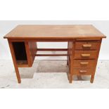 20th century oak desk, the rectangular top with pull-out slide and four drawers to the right, open