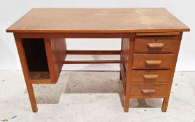 20th century oak desk, the rectangular top with pull-out slide and four drawers to the right, open