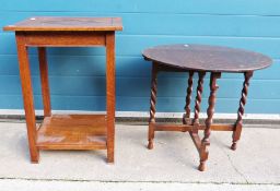 20th century oak two-tier rectangular top occasional table with inlaid decoration and a folding