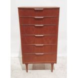 Mid-century, possibly Austinsuite, teak chest of six drawers, on tapering supports, 64cm x 122.5cm