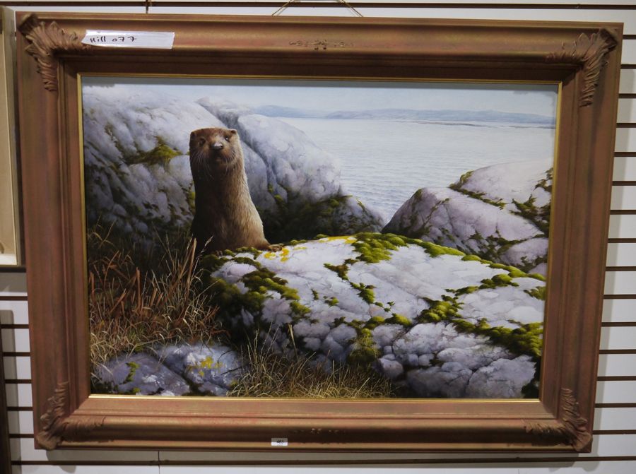 Terence Lambert (b1951) Acrylic on canvas Study of an otter peering from behind rock at the sea's - Image 2 of 2