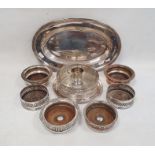 Plated ware to include wine coasters, oval tray, etc (1 box)