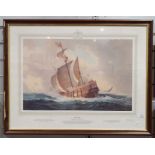 After W H Bishop Print "Matthew", print of John Cabot's ship, signed in pencil lower right, together