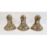 Three brass large foliate claw and ball door porters with shield monogram (3)