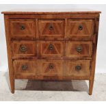 19th century continental marble-topped walnut chest of three short and two long drawers all with