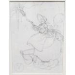 Winifred Ackroyd Pencil study Children's illustration of old lady with basket and moon, signed lower