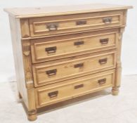 Pine chest of four long drawers, possibly continental, the rectangular top with cleated end