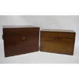 19th century mahogany rectangular lidded box with brass carry handles and a similar oak example (2)