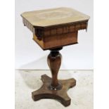 19th century rosewood worktable, the rectangular top with canted corners, lift-top opening to reveal