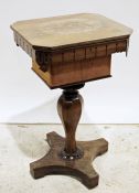19th century rosewood worktable, the rectangular top with canted corners, lift-top opening to reveal