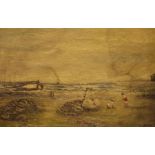 Early 20th century school Oil on canvas Coastal scene with figures, signed indistinctly lower