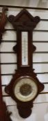 Modern banjo-type barometer in oak case with thermometer