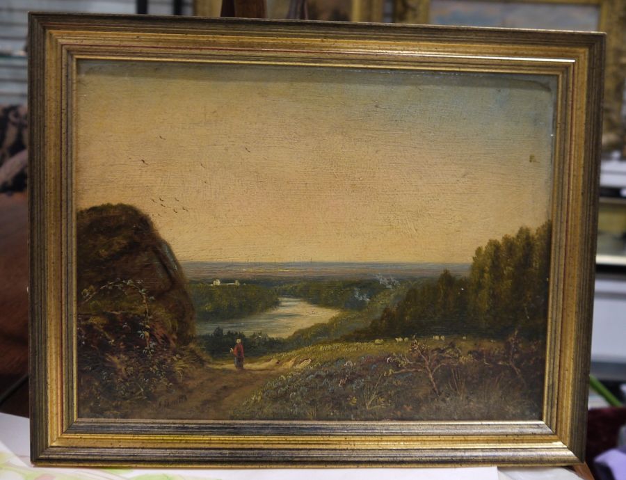 J Smith (19th century school) Oil on board Figure in rural landscape with river beyond, signed lower - Image 2 of 2