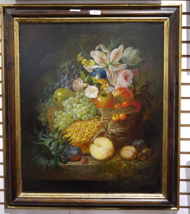 William E D Stuart (fl.1846-1858) Oil on canvas Still life of a basket of fruit and flowers - Image 2 of 41