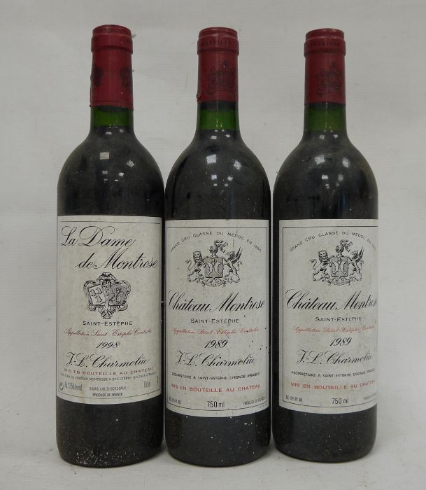 Two bottles Chateau Montrose Saint-Estephe 1989 and one bottle of Chateau Montrose Saint-Estephe