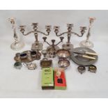 Assorted plated ware including candelabra, christening mug, bowls, salts, fish servers, etc and