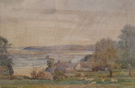 Donald Henry Floyd (1892-1965) Watercolour Coastal scene with farm and sheep, signed lower left,