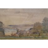 Donald Henry Floyd (1892-1965) Watercolour Coastal scene with farm and sheep, signed lower left,