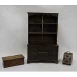 Apprentice-type pieces to include miniature dresser with open shelves and assorted drawers, an oak