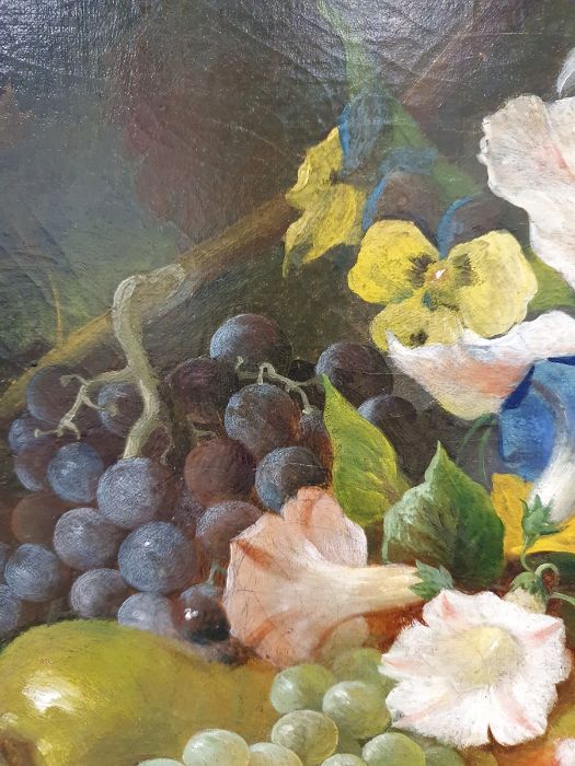 William E D Stuart (fl.1846-1858) Oil on canvas Still life of a basket of fruit and flowers - Image 12 of 41