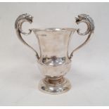 1920's silver two-handled trophy cup with lion head handles, on circular base, Birmingham 1924,