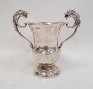1920's silver two-handled trophy cup with lion head handles, on circular base, Birmingham 1924,