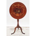 19th century mahogany circular table with painted decoration to the top, all on turned support to