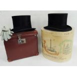 Lincoln Bennett & Co, London, black silk top hat in card hat box and another by Walter Barnard &