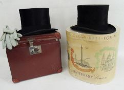 Lincoln Bennett & Co, London, black silk top hat in card hat box and another by Walter Barnard &