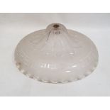 Cut satin glass large comport, the top/lightshade with scalloped edge Greek key and petal