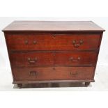 Early 19th century oak chest of three long drawers, the rectangular top with satinwood inlay above