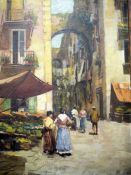 Pasini (20th century)  Pair of oils on canvas Italian street scenes with figures, signed lower left,