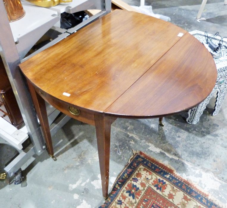 19th century mahogany drop-leaf table on square section tapering supports to brass caps and castors - Image 2 of 2