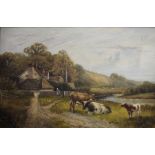 E Wolervoniz(?) (early 20th century) Oil on canvas Pair of rural landscapes with cattle watering and