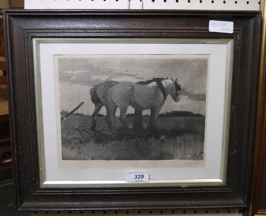 H Green  Aquatint  Two carthorses, signed in pencil lower right - Image 2 of 2