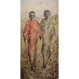Jan Buys (1909 - 1985) Oils African tribesmen, signed lower right, 50 x 25 cm