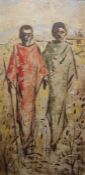 Jan Buys (1909 - 1985) Oils African tribesmen, signed lower right, 50 x 25 cm