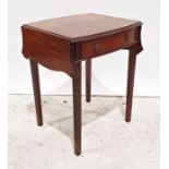 20th century mahogany drop-leaf side table, the shaped top with moulded edge above single drawer, on