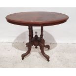 19th century walnut oval and inlaid occasional table on four turned column supports to ogee legs and