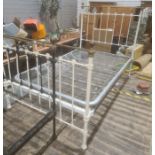 Tubular metal cream-painted bed frame, 4' wide