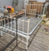 Tubular metal cream-painted bed frame, 4' wide