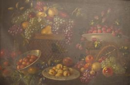 Continental school (probably 19th century) Oil on canvas Still life of baskets and bowls of fruit,