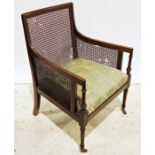 19th century mahogany bergere chair on turned supports