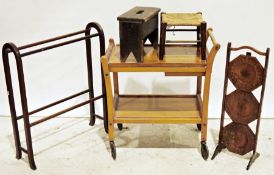 Two-tier tea trolley, two stools, a folding cake stand and a towel rack (5)