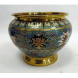 Chinese cloisonne enamel jardiniere, turquoise ground with scrolling lotus autour, 17cm high