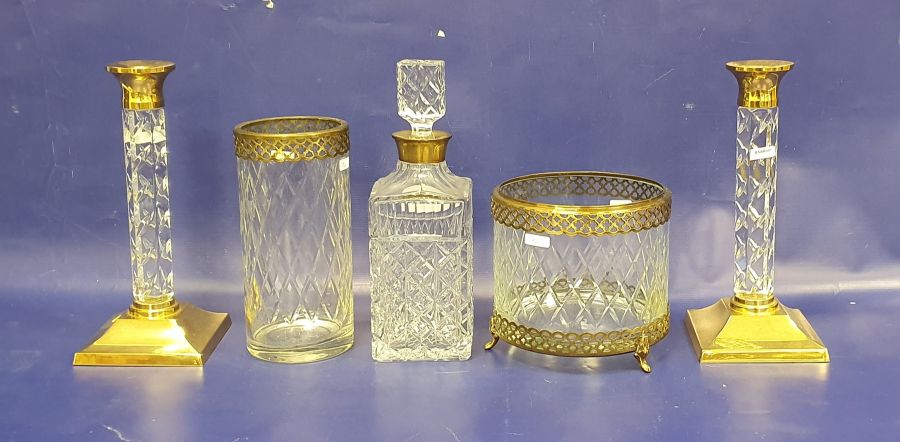 Villeroy & Boch gilt metal mounted cut glass jardiniere on three foliate tab feet, a similar