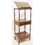 19th century rosewood and brass strung whatnot, the folding top with two tiers under, each with