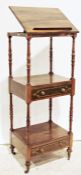 19th century rosewood and brass strung whatnot, the folding top with two tiers under, each with