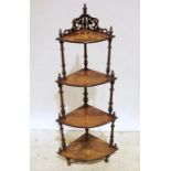 19th century walnut four-tier corner whatnot with inlaid decoration, 142cm high approx. Condition