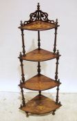 19th century walnut four-tier corner whatnot with inlaid decoration, 142cm high approx. Condition